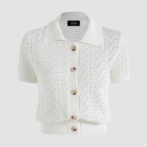 CIDER: BUTTON UP HOLLOW KNIT TOP